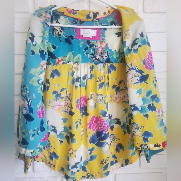 Anthropologie Tropical Floral Button Down Shirt Blouse Top Long Sleeves Size XSP - Picture 10 of 11